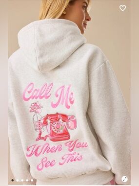 Altar'd State Pink Graphic 'Call Me' Hoodie Sweatshirt - Light Gray